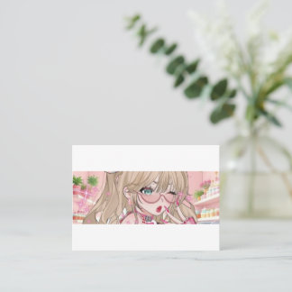 Cute Anime Girl Aesthetic Pink Business Card