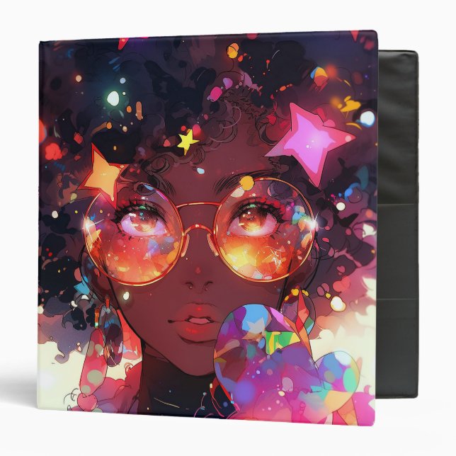 Cute Anime Girl African American Art Binder (Front/Inside)
