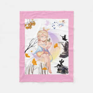 Cute Anime Girl Autumn Leaves Blanket - Magical Fa