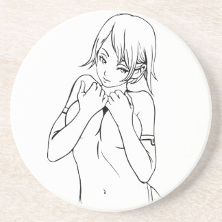 Cute Anime Girl, Black Coaster