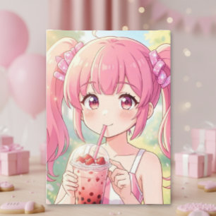 Cute Anime Girl   Daughter's Birthday Colour Me Card