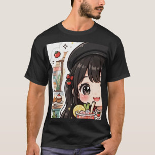 Cute Anime Girl Drinking Boba Tea Kawaii Chibi T-Shirt