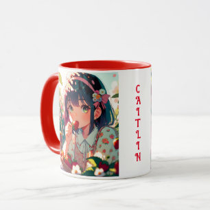 Cute Anime Girl Eating Strawberries   Summer Day Mug