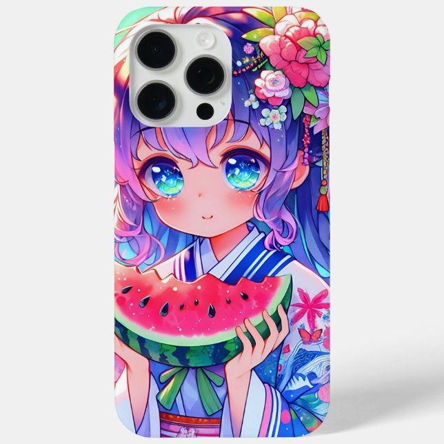 Cute Anime Girl Eating Watermelon on a Summer Day Case-Mate iPhone Case (Back)