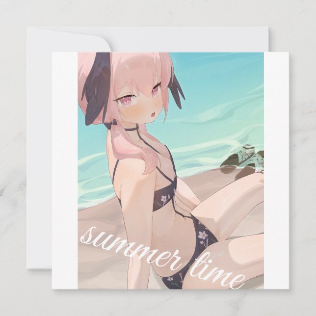 Cute anime girl enjoying summer time on the beach  (Front)