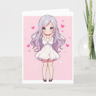 Cute Anime Girl Hearts Holiday Card