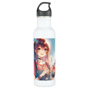 Cute Anime Girl Holding a Boba Tea 710 Ml Water Bottle