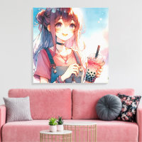 Cute Anime Girl Holding a Boba Tea