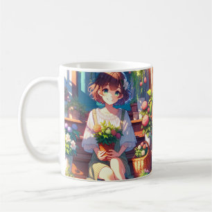 Cute Anime Girl holding a Plant Coffee Mug