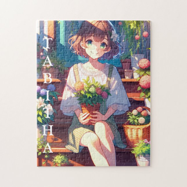 Cute Anime Girl holding a Plant Personalized Jigsaw Puzzle (Vertical)