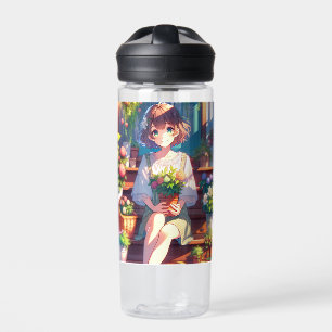 Cute Anime Girl holding a Plant Personalized Water Bottle