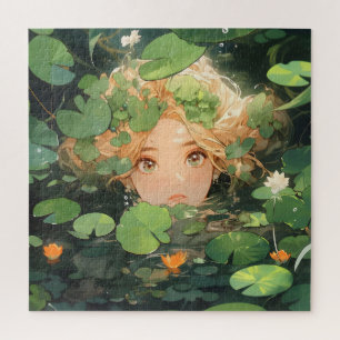 Cute Anime Girl in Pond Jigsaw Puzzle
