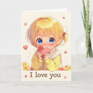 Cute Anime Girl Love Holiday Card