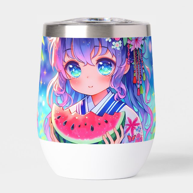 Cute Anime Girl Manger Watermelon sur une journée  (Avant)