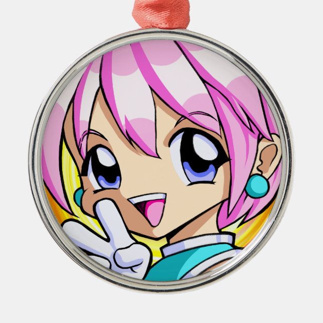 Cute Anime Girl Metal Ornament (Front)