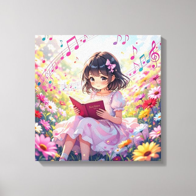 Cute Anime Girl Reading a Book Canvas Print (Front)