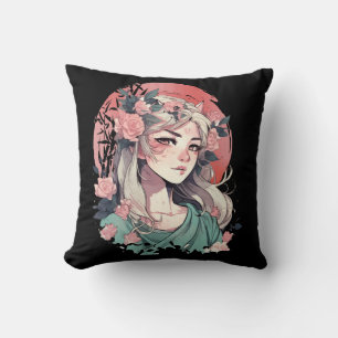 Cute Anime Girl Throw Pillow