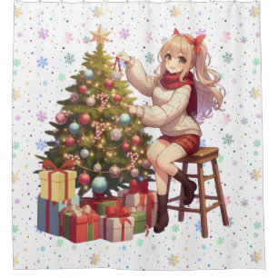 Cute Anime girl trimming the tree