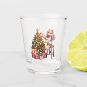 Cute Anime girl trimming the tree Shot Glass