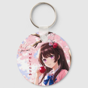 Cute Anime Girl Under A Cherry Blossom Tree Keychain