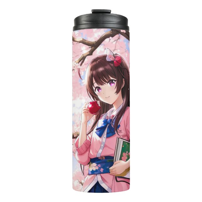 Cute Anime Girl Under A Cherry Blossom Tree Thermal Tumbler (Front)