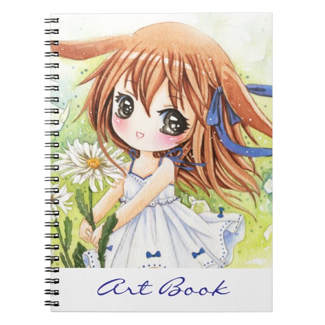 Cute anime girl with daisy - Notebook (Front)