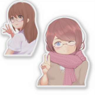 Cute Anime Girl with Glasses Aesthetic  Sticker