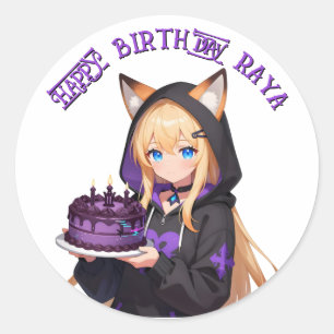 Cute Anime Girl's Birthday Party Classic Round Sticker
