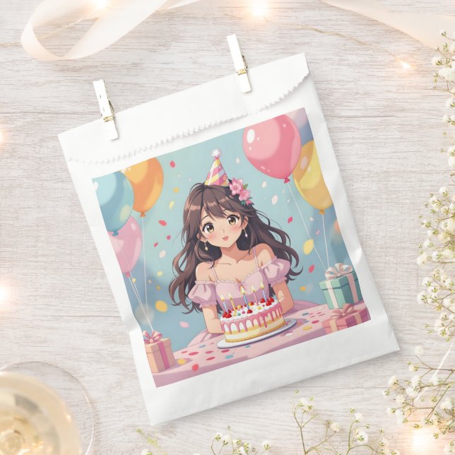 Cute Anime Girl's Birthday Party Favour Bag (Clipped)