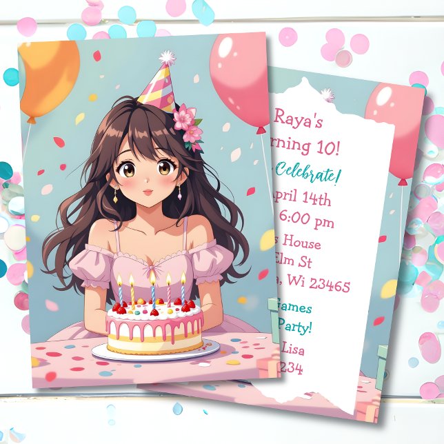 Cute Anime Girl's Birthday Party Invitation (Creator Uploaded)