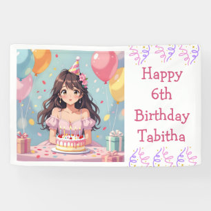 Cute Anime Girl's Birthday Party Personalized Banner