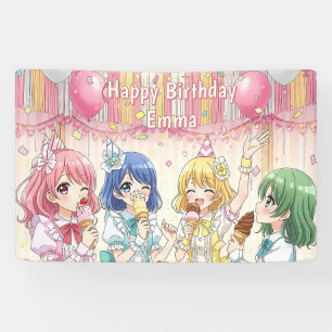 Cute Anime Girl's Ice Cream Birthday Party   Banner