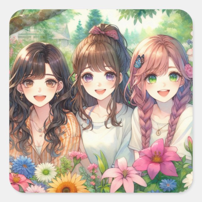 Cute Anime Girls  Square Sticker (Front)