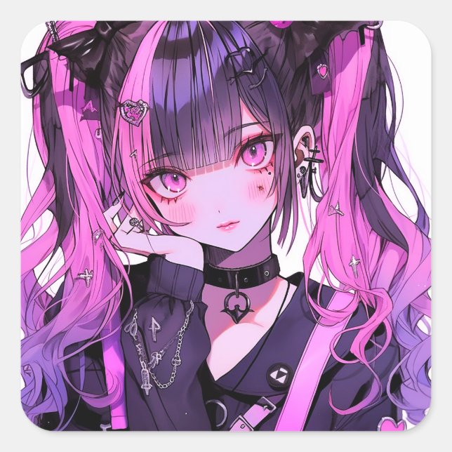 Cute Anime Goth Girl Square Sticker (Front)