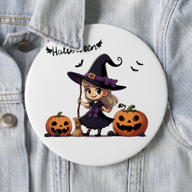 Cute, anime Halloween witch 6 Inch Round Button (In Situ)
