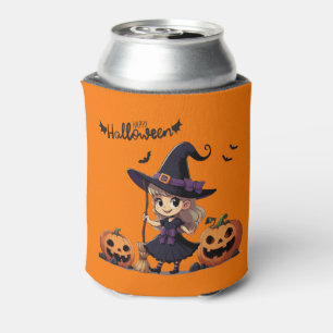 Cute, anime Halloween witch Can Cooler
