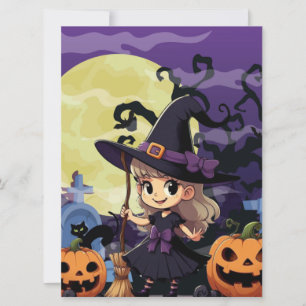 Cute Anime Halloween Witch  Card