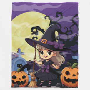 Cute Anime Halloween Witch Fleece Blanket