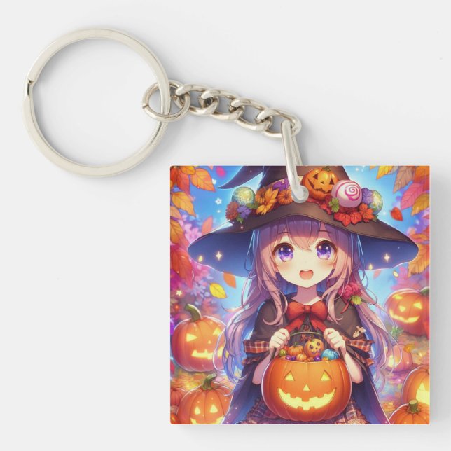 Cute Anime Halloween Witch Keychain (Front)