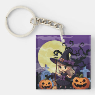 Cute Anime Halloween Witch Keychain