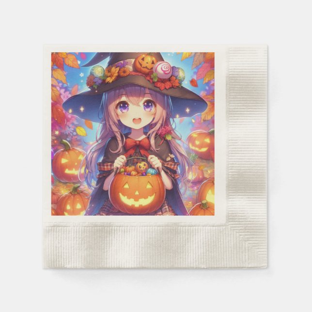 Cute Anime Halloween Witch Napkin (Front)