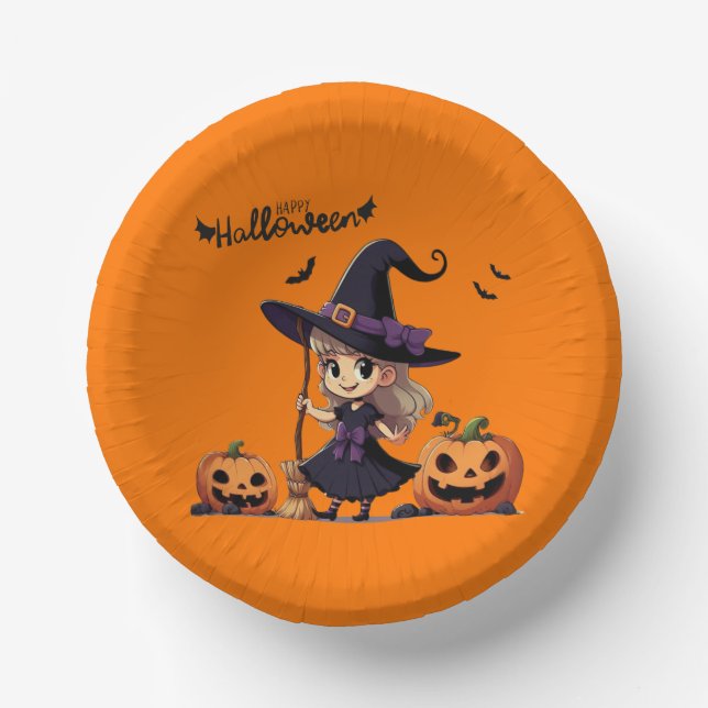 Cute, anime Halloween witch Paper Plate (Front)