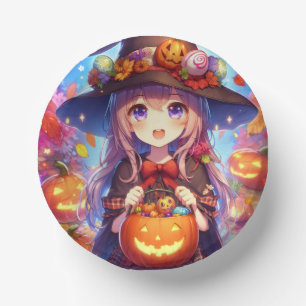 Cute Anime Halloween Witch Paper Plate