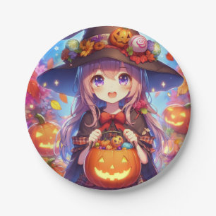 Cute Anime Halloween Witch Paper Plate