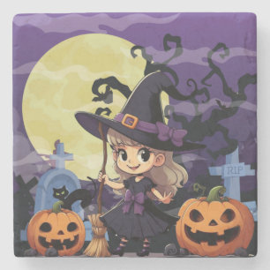 Cute Anime Halloween Witch Stone Coaster