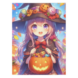 Cute Anime Halloween Witch Tablecloth