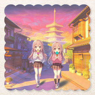 Cute Anime Ice cream girls Paper Coaster