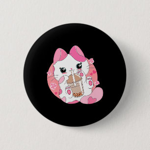 Cute Anime Kawaii Cat Boba Bubble Tea Girls Costum 2 Inch Round Button