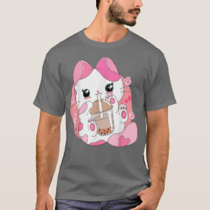 Cute Anime Kawaii Cat Boba Bubble Tea Girls Costum T-Shirt