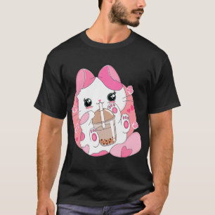 Cute Anime Kawaii Cat Boba Bubble Tea Girls Costum T-Shirt